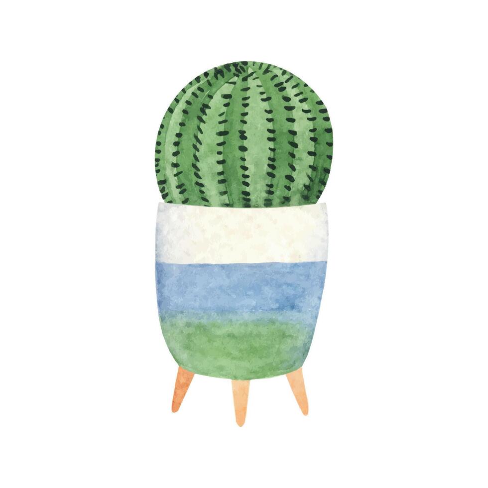 enda söt hand dragen vattenfärg kaktus pott vektor