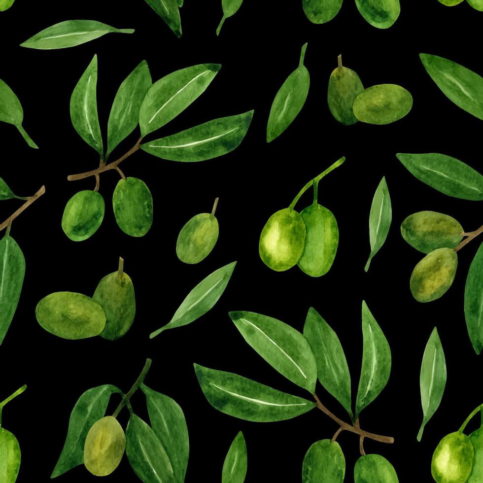 oliver sömlös mönster med oliv grenar och frukt för italiensk kök design eller mat med olja vektor