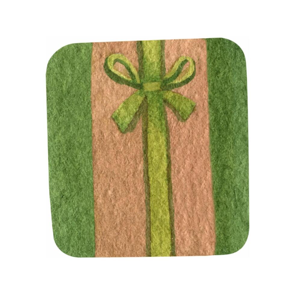 söt grön gåva låda. jul och ny år högtider. rustik jul vattenfärg ClipArt vektor