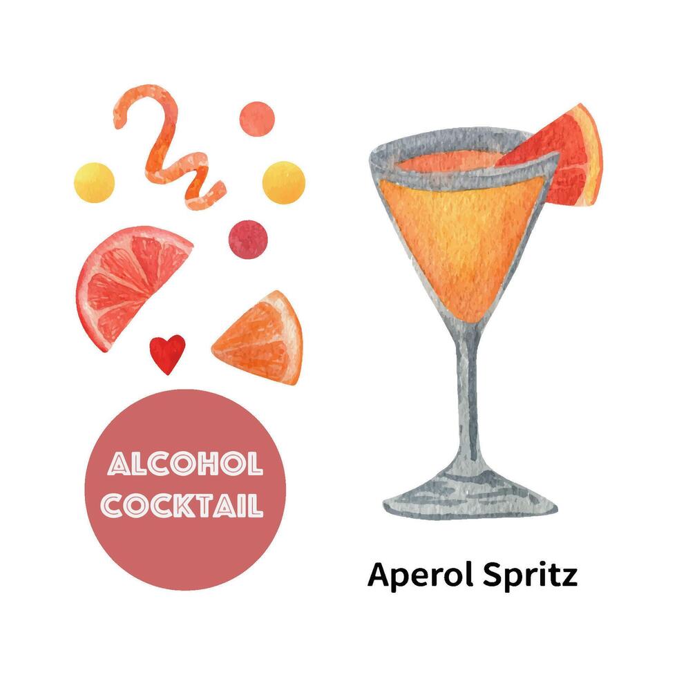 Aquarell Alkohol Cocktail Aperol Spritz vektor