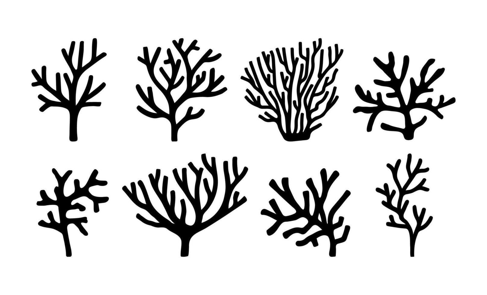 Vektor Meer Sammlung Korallen. Hand gezeichnet Gekritzel Illustrationen.