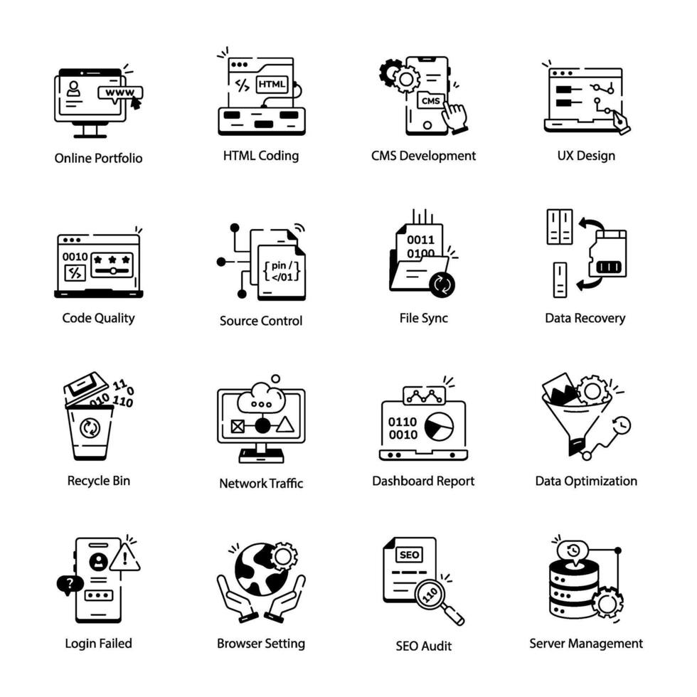 webb kodning ikon uppsättning i linje stil vektor