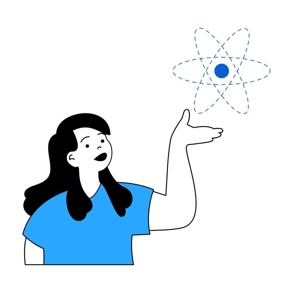 vetenskap laboratorium begrepp med tecknad serie människor i platt design för webb. forskare inlärning fysik och forska molekyl strukturera. vektor illustration för social media baner, marknadsföring material.