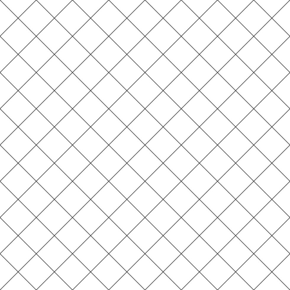 diagonal Kreuz Linie Gitter nahtlos Muster. geometrisch Diamant Textur. schwarz diagonal Linie Gittergewebe auf Weiß Hintergrund. minimal gesteppt Stoff. metallisch Drähte Zaun Muster. Vektor Illustration.