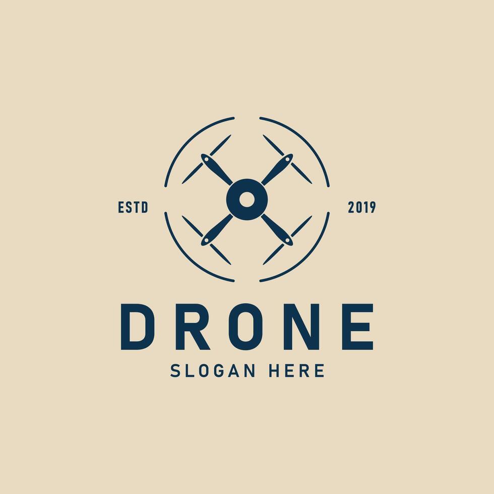 Drohne Logo fliegen minimalistisch Design Technologie, Vektor Illustration Design