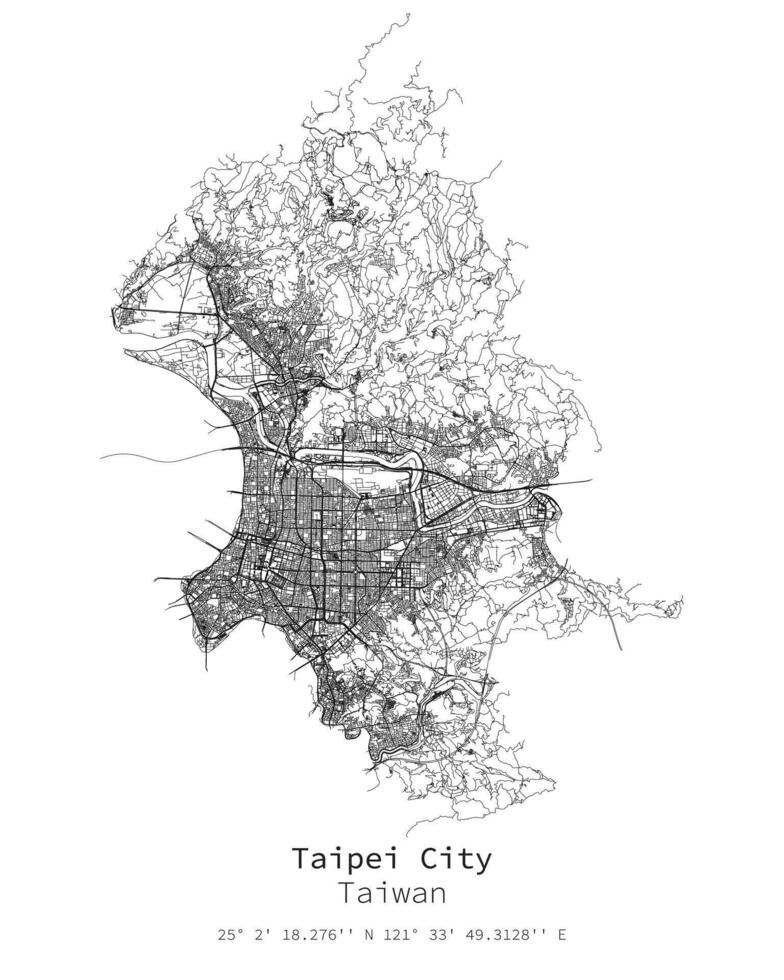 Taipeh Stadt, Taiwan Straße Karte Vektor Bild