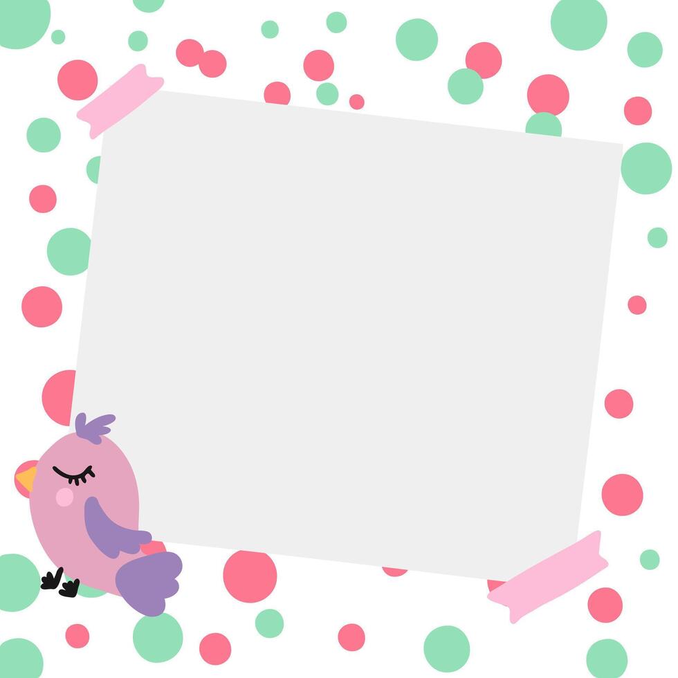 süß Vogel Rahmen auf hell Grün rot Polka Punkt Hintergrund. Vektor Design zum Banner, Poster, Karte, Einladung und Sozial Medien Post