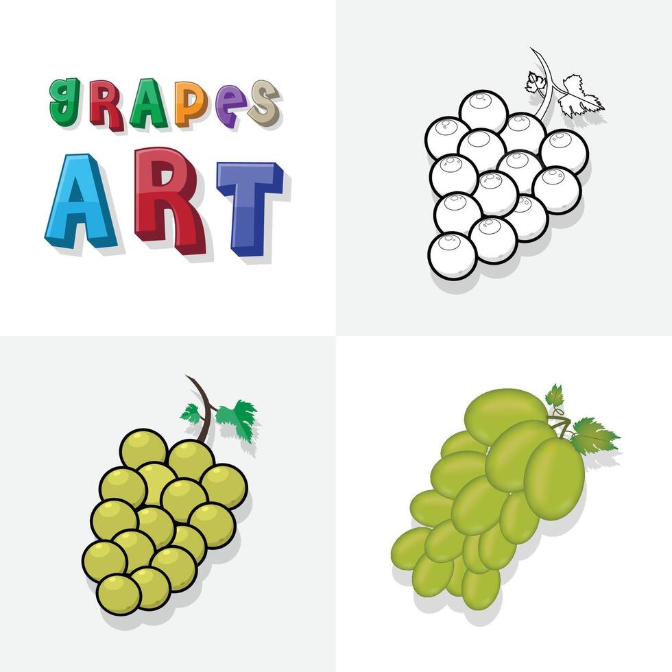 vindruvor konst skiss, färg sida, platt och realistisk vindruvor frukt illustration för barn vektor