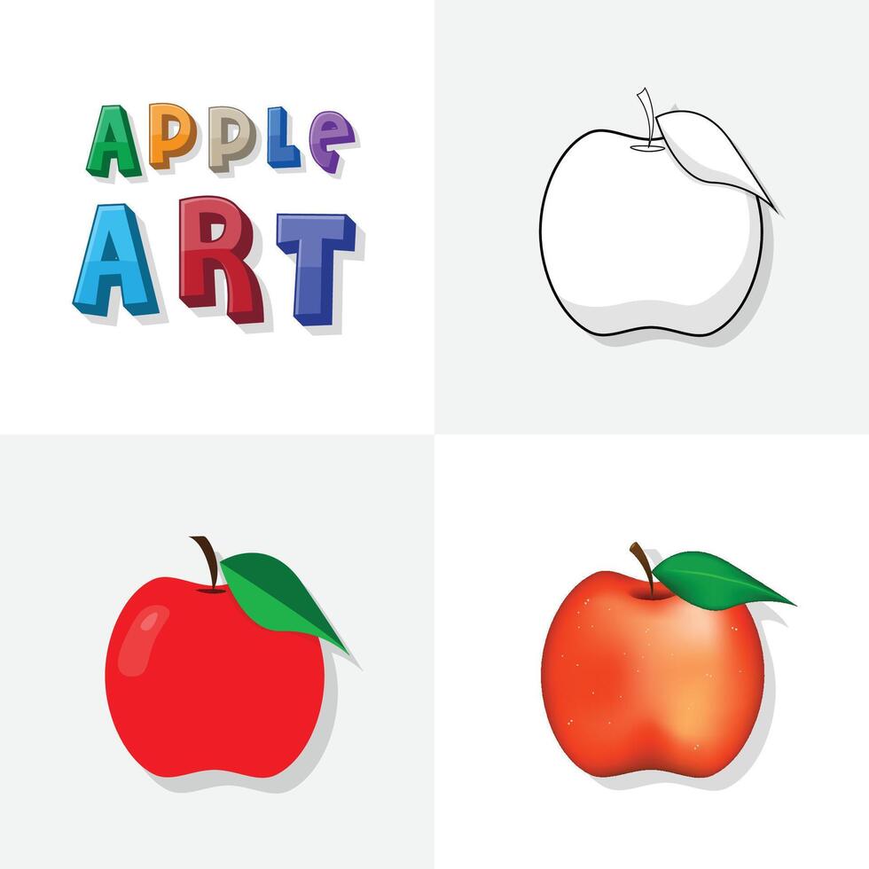 äpple konst skiss, färg sida, platt och realistisk äpple frukt illustration för barn vektor