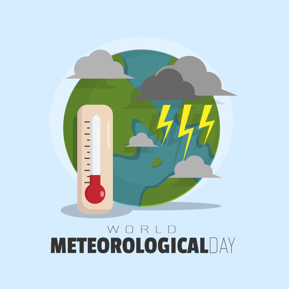 värld meteorologiska dag affisch med blixt- slående de jord vektor