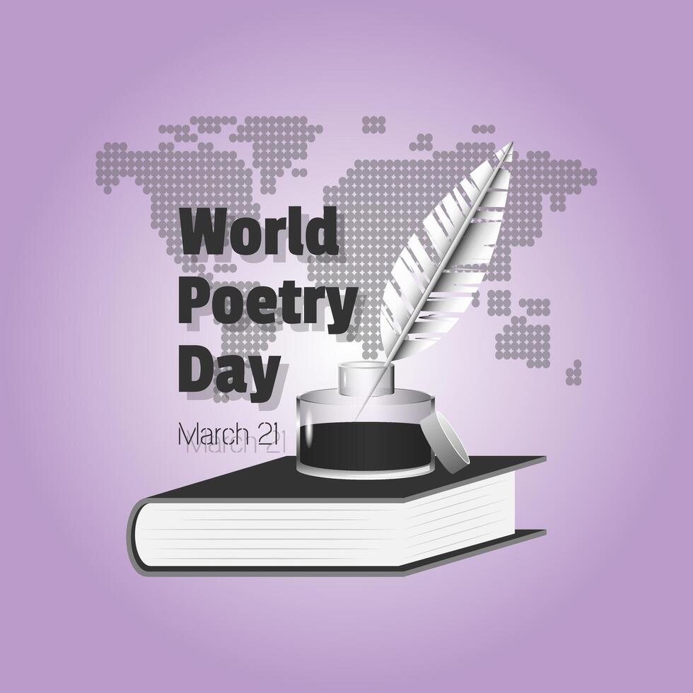 Welt Poesie Tag Poster mit Tinte Flasche auf oben von Buch vektor