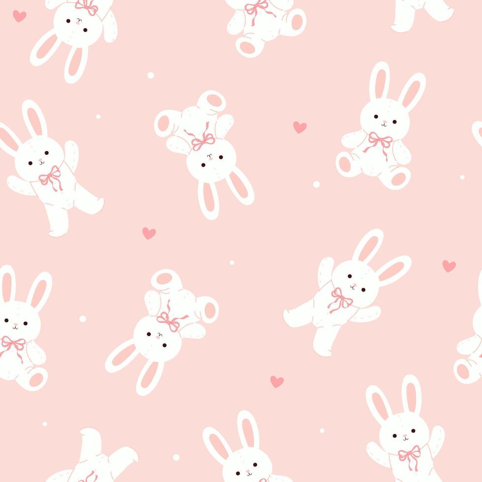 sömlös mönster med söt leksak kaniner i mjuk rosa färger. vektor grafik