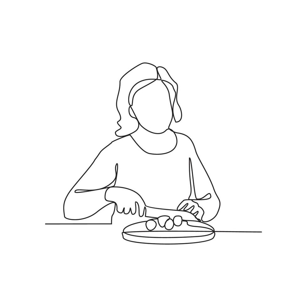 einer kontinuierlich Linie Zeichnung von Menschen mit Hauswirtschaft Arbeit Aktivität Vektor Illustration. Aufgaben eine solche wie fegen, Staubsaugen, wischen, Staubwischen, abwischen Nieder Oberflächen, und nehmen aus das Müll.