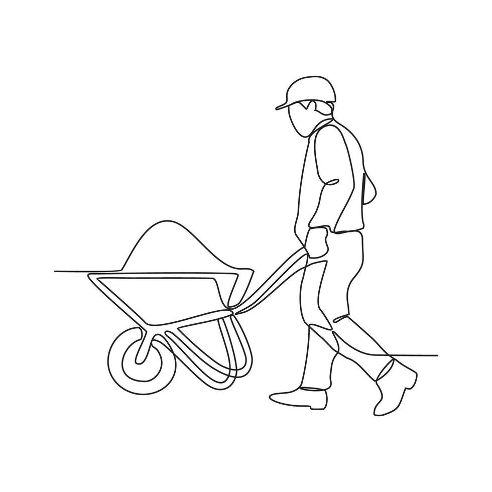 ett kontinuerlig linje teckning av webbplats arbetstagare är håller på med murverk arbete i byggnad projekt vektor illustration. byggnad konstruktion webbplats aktivitet illustration enkel linjär stil vektor begrepp.