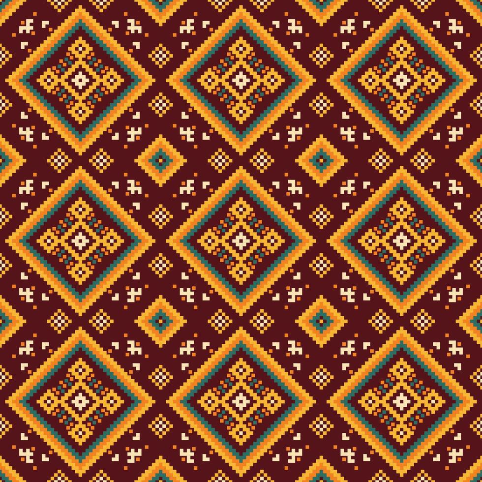 nahtlos ethnisch Muster inspiriert durch traditionell Stickerei Techniken. geometrisch Formen und Fett gedruckt Farben erstellen ein auffällig Stoff Design. vektor