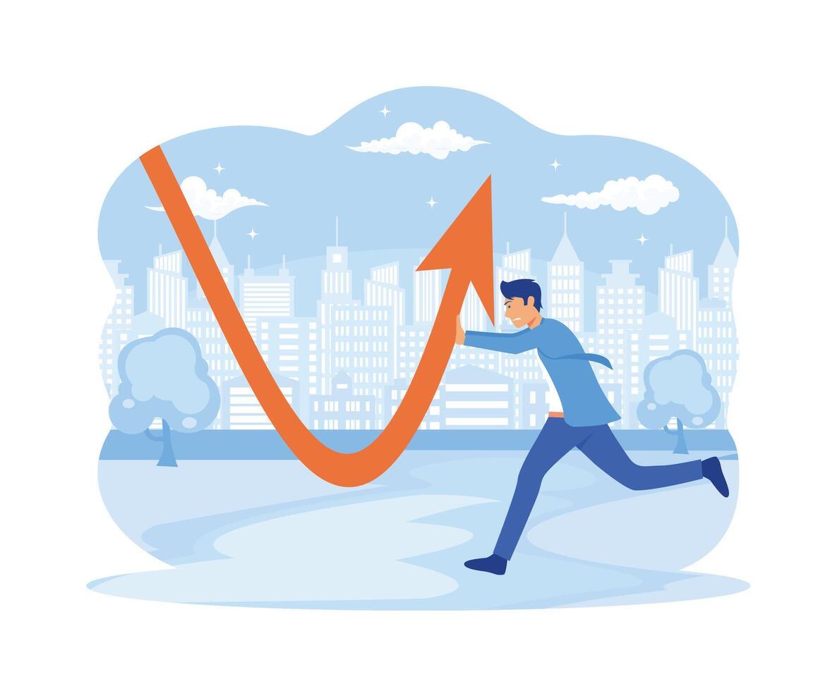 ein minimal Stil von ein rot Nieder Graph von das finanziell Krise, wirtschaftlich Abschwung, Inflation, Rezession, Konkurs, und Krise Konzept. Geschäftsleute Mannschaft drücken oben verringern Geschäft Diagramm Diagramm. vektor