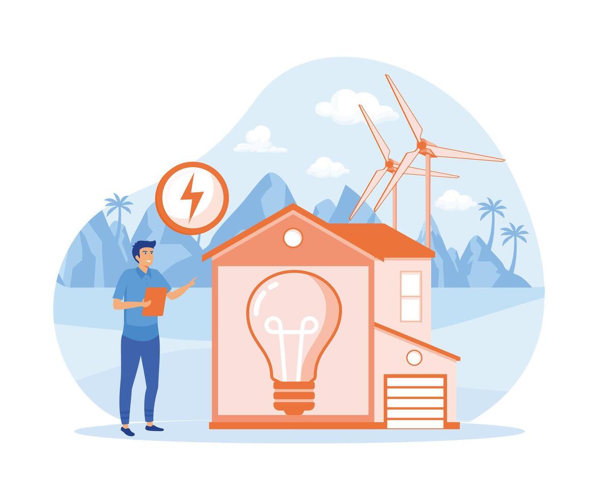 Energie Effizienz Konzept. Energie Effizienz im Haushalt und Industrie. eben Vektor modern Illustration