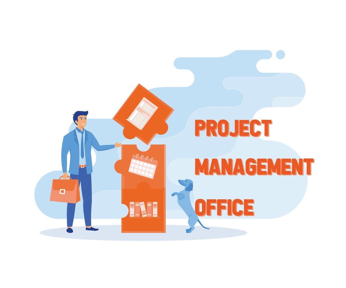 projekt förvaltning kontor akronym, företag begrepp. platt vektor modern illustration