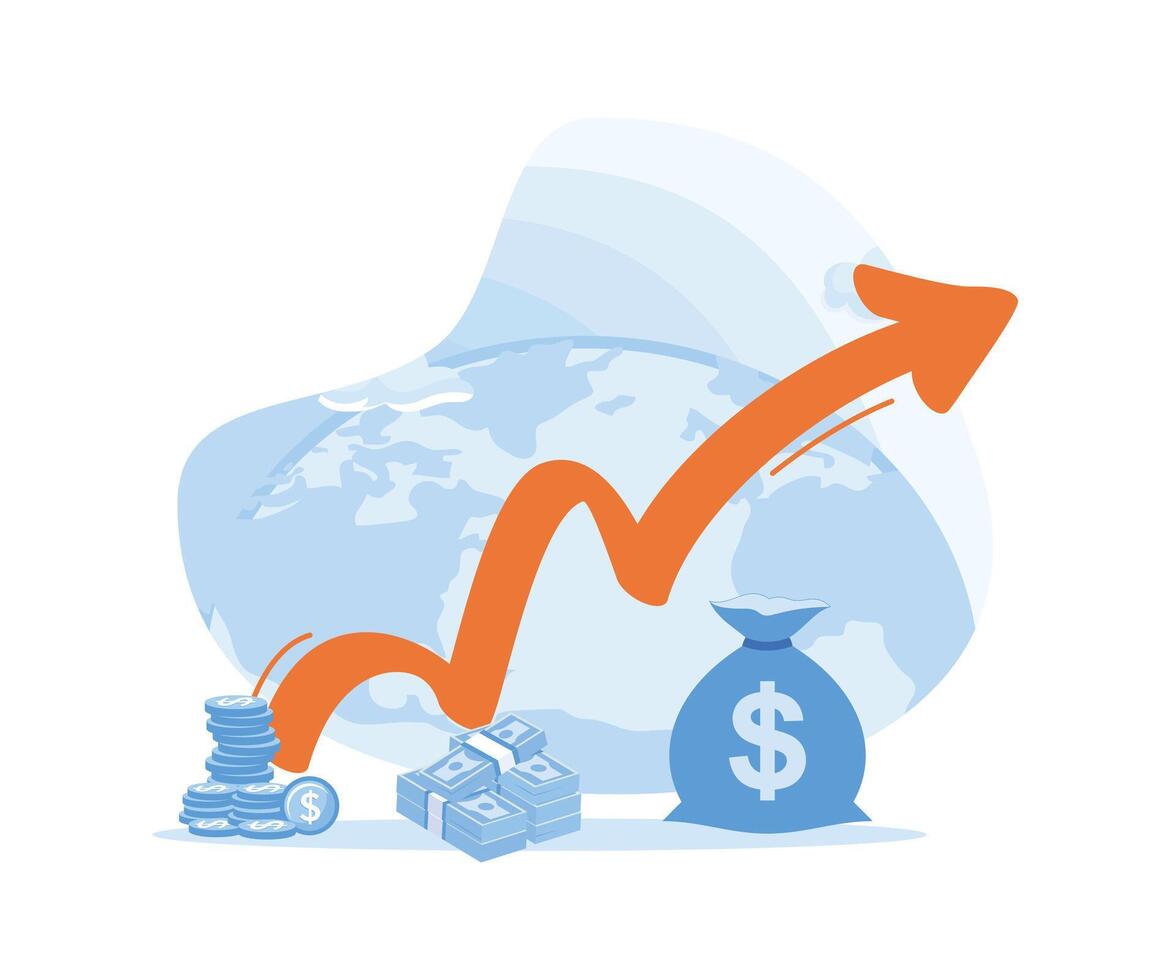 inkomst tillväxt Diagram, bank tjänster, finansiell Rapportera Graf, lämna tillbaka på investering, budget planera, ömsesidig fond, pension besparingar konto, intressera Betygsätta. platt vektor modern illustration