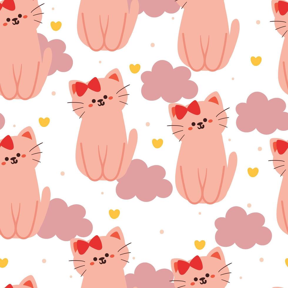 sömlös mönster tecknad serie katt med himmel element. söt djur- tapet för textil, gåva slå in papper vektor