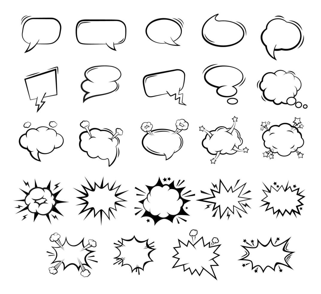 samling av komisk Tal bubblor tecknad serie svart vit vektor