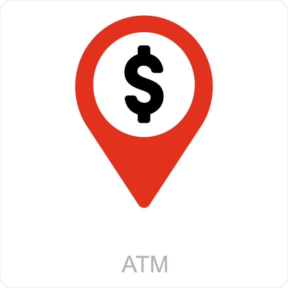 Geldautomat und Ort Symbol Konzept vektor
