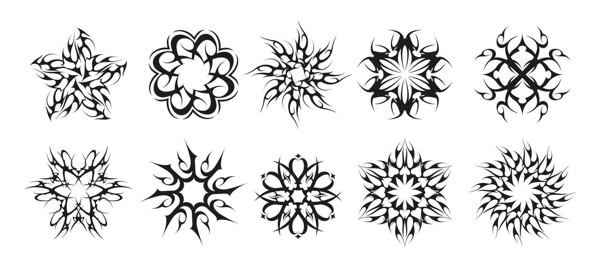 stam- cirklar. celtic spiral motiv, indisk maori indisk traditionell dekorativ element, blommig virvlar och kurvor. vektor isolerat uppsättning