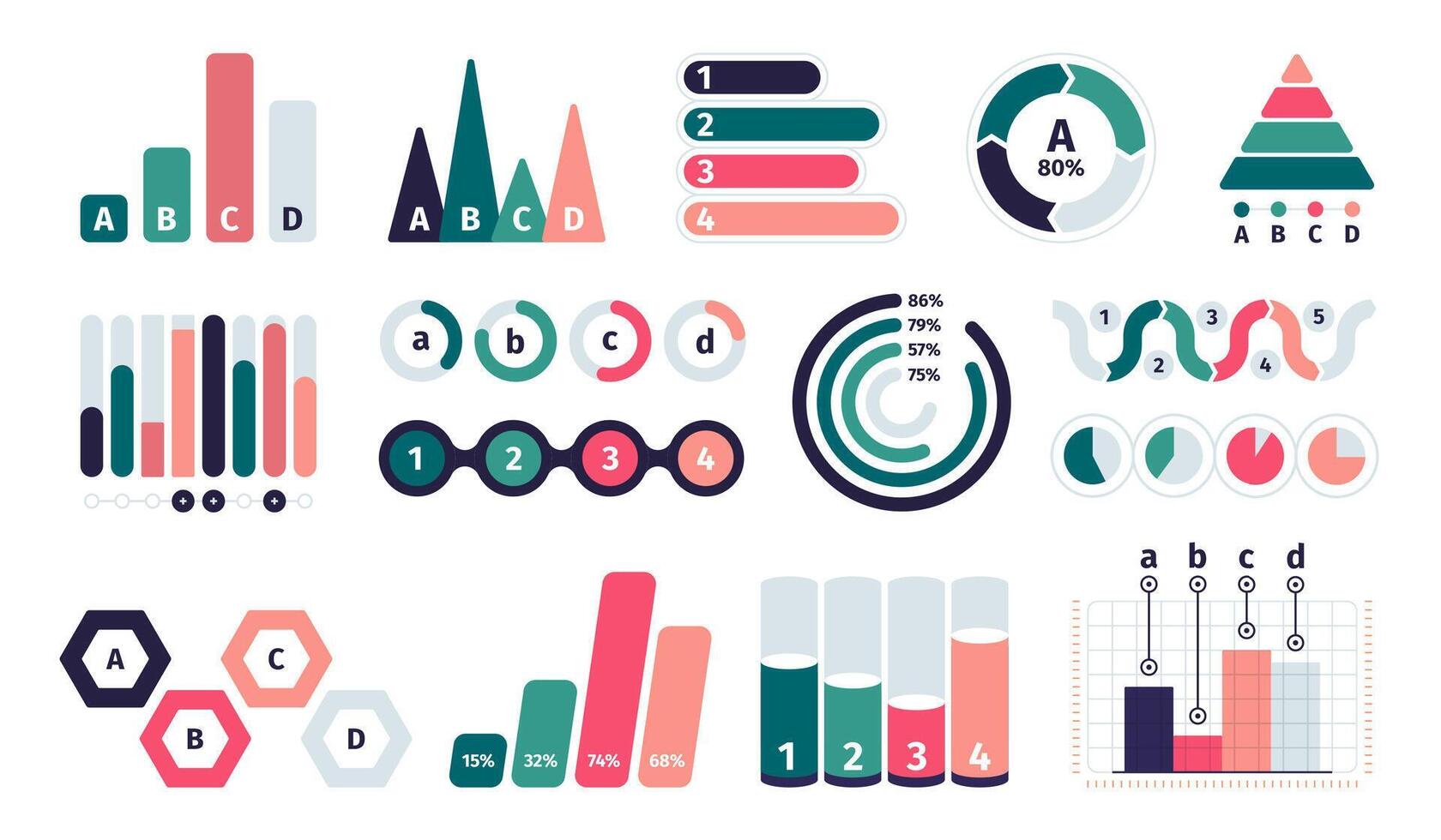 Grafik Diagramme Sammlung. Bar Piktogramm, Kuchen Diagramm Linie Diagramm, Markt Wachstum Statistiken Infografik Design. Vektor einstellen