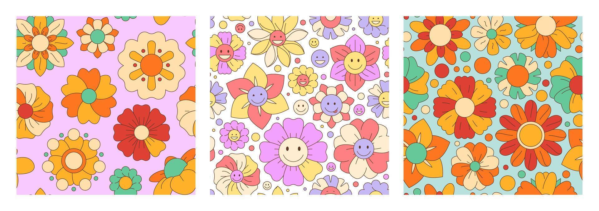 häftig blommor mönster. psychedelic abstrakt blommig tapet skriva ut för vår sommar hippie dekor, glad blomma hippie grafisk. vektor blommig design