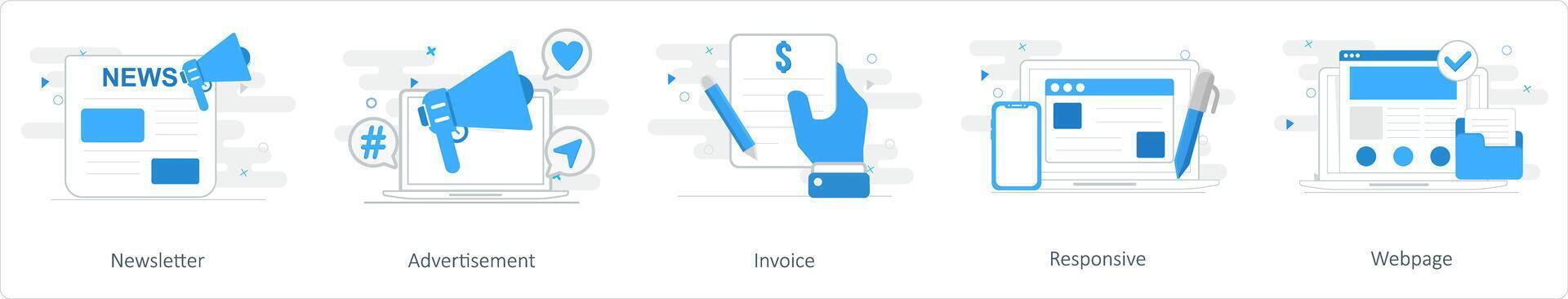en uppsättning av 5 blanda ikoner som nyhetsbrev, annons, faktura vektor