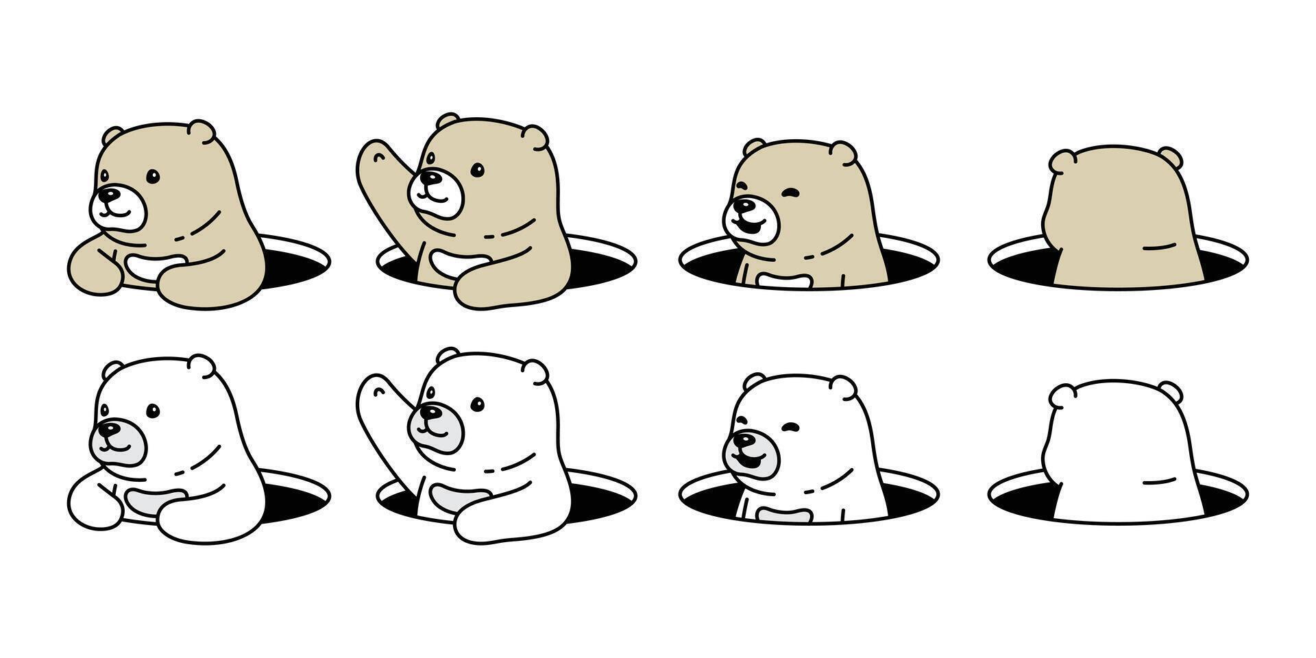 Bär Vektor Polar- Bär Loch ausblenden Symbol Logo Teddy Karikatur Charakter Symbol Illustration Gekritzel Design