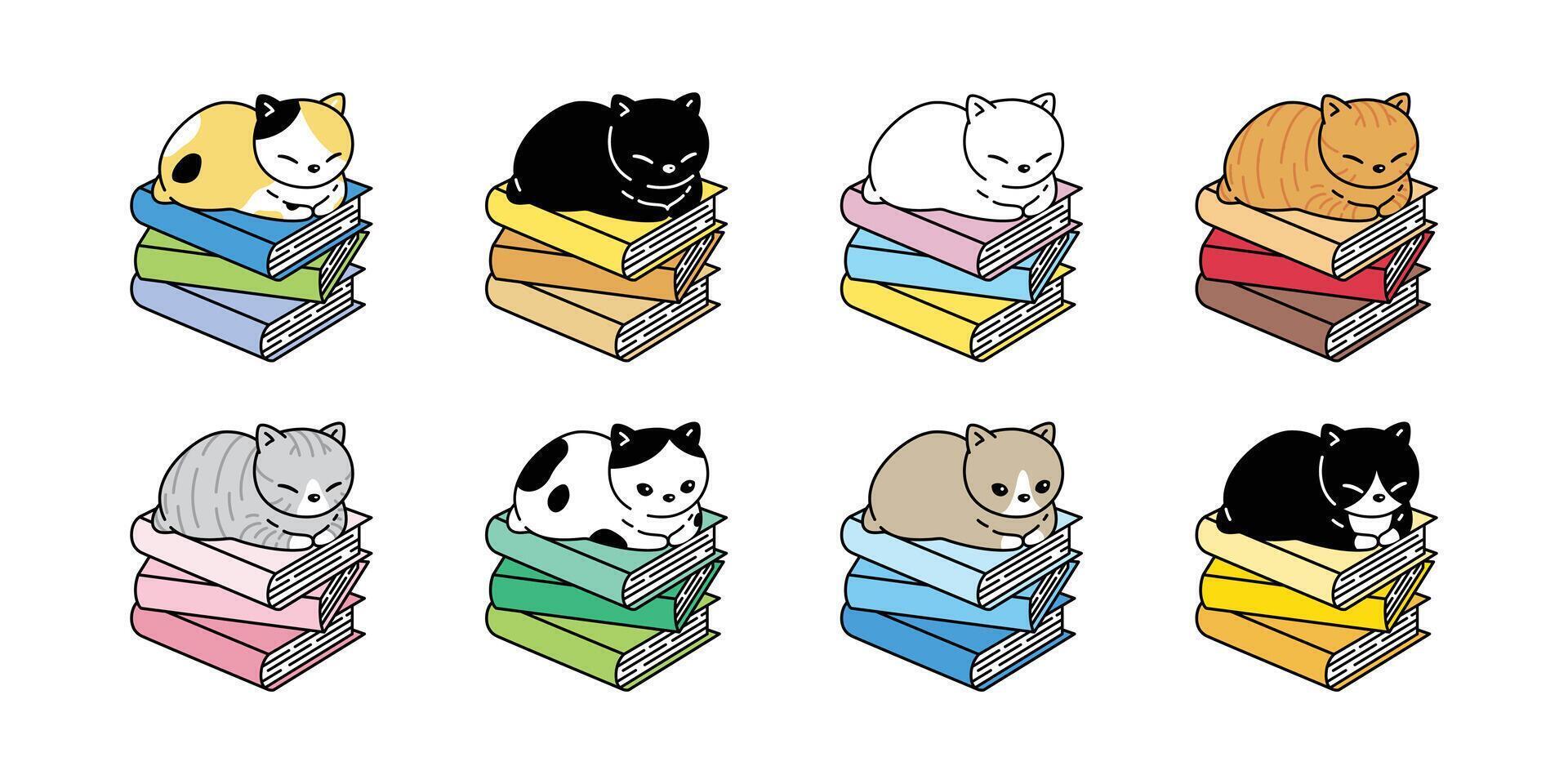 katt vektor kattunge kalikå ikon logotyp sovande bok symbol karaktär tecknad serie klotter illustration design