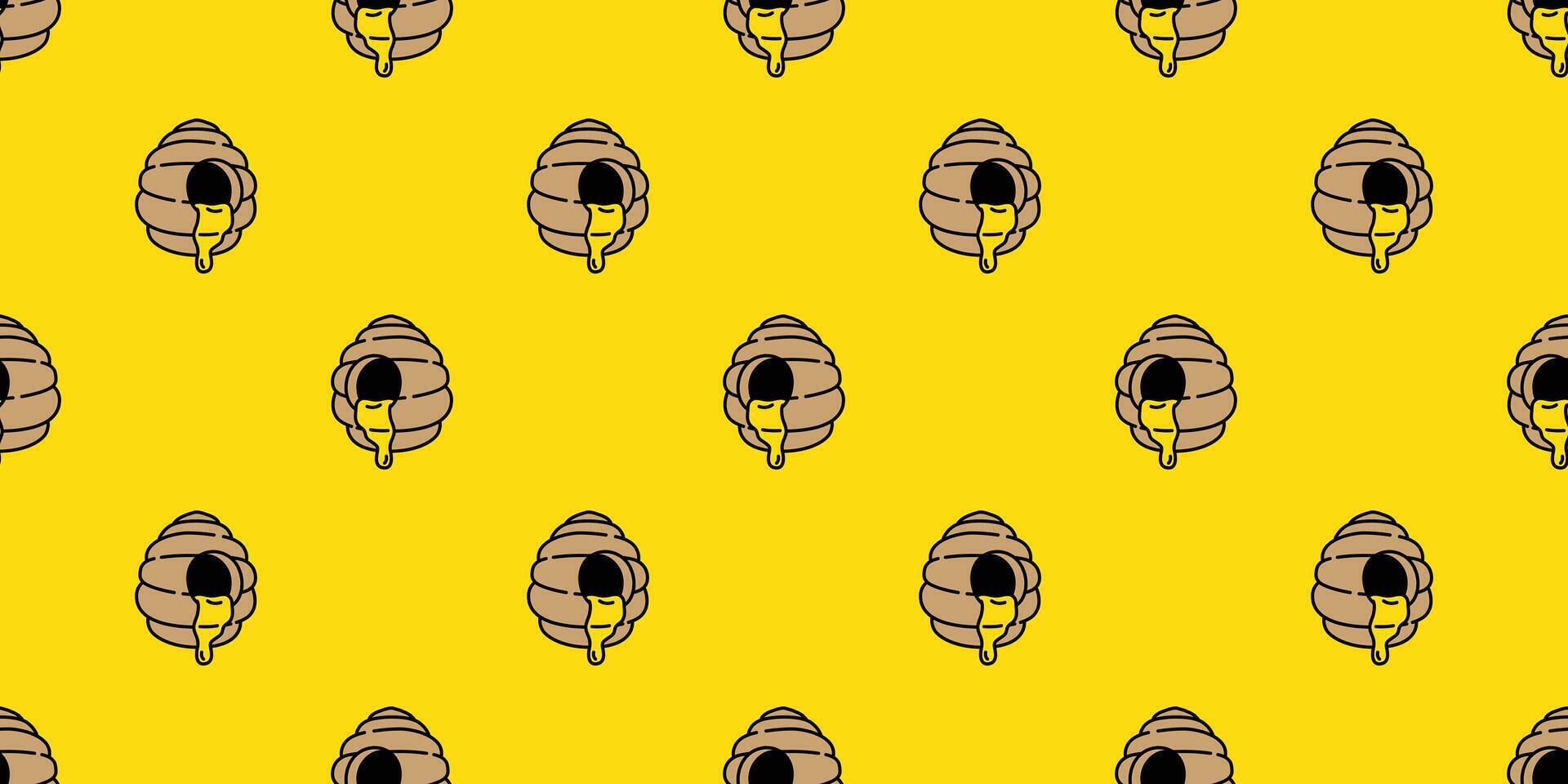 Honig Biene nahtlos Muster Vektor Bär Polar- Marmelade Schal isoliert Karikatur wiederholen Hintergrund Fliese texturiert Hintergrund Textil- Illustration Gekritzel Gelb Design