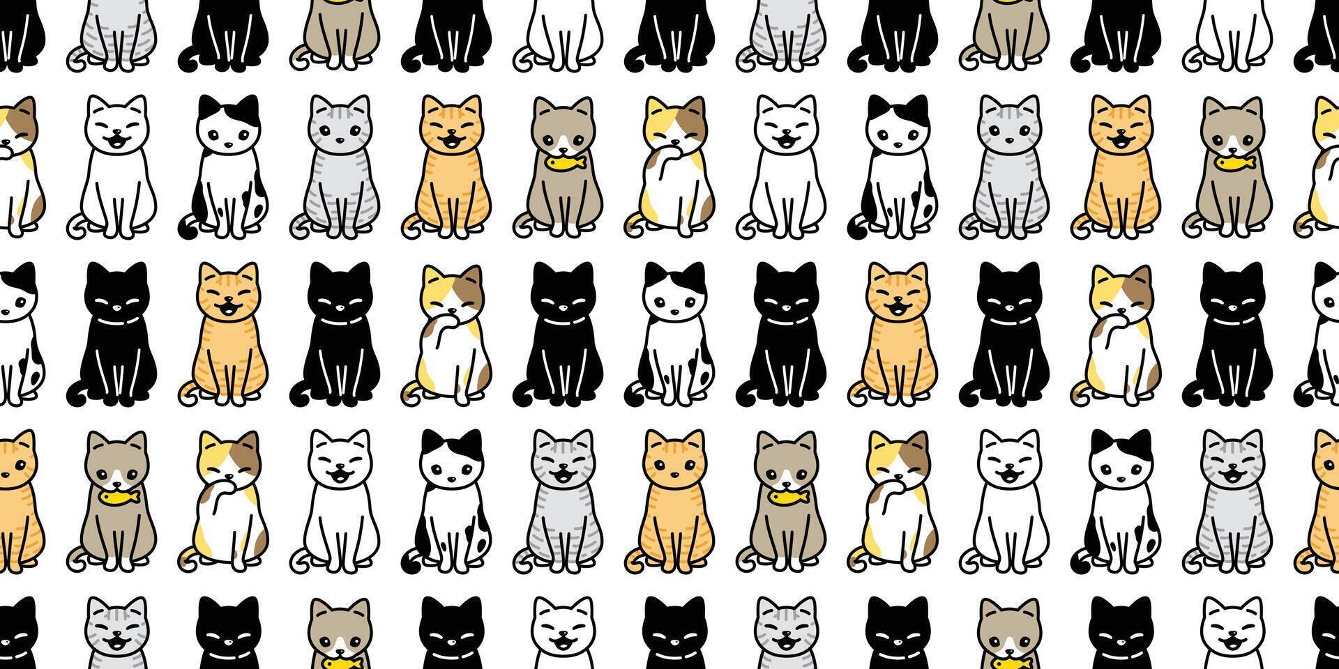 katt sömlös mönster kattunge vektor kalikå sällskapsdjur djur- ras scarf isolerat upprepa bakgrund tecknad serie bricka tapet klotter illustration design