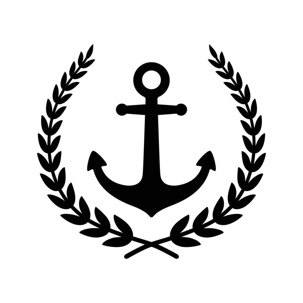 Anker Vektor Symbol Lorbeer Kranz Logo Boot Symbol Pirat Helm nautisch maritim einfach Illustration Grafik Gekritzel Design