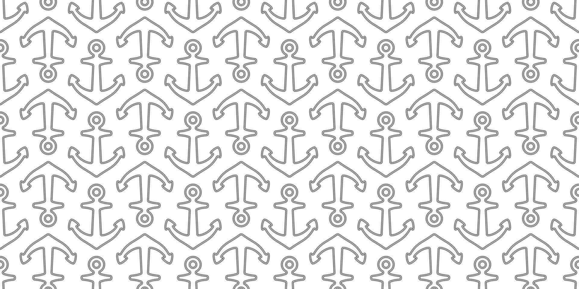 Anker nahtlos Muster Seil Lasso Vektor Boot Pirat Helm nautisch maritim Meer Ozean wiederholen Hintergrund Schal isoliert Fliese Hintergrund Illustration Linie Weiß Design