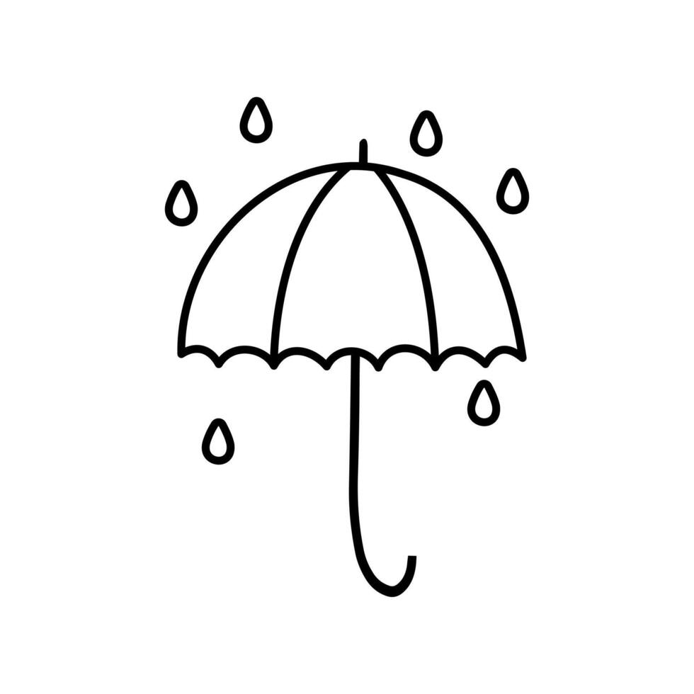 Regenschirm mit Regen Vektor Illustration im Gekritzel Stil.