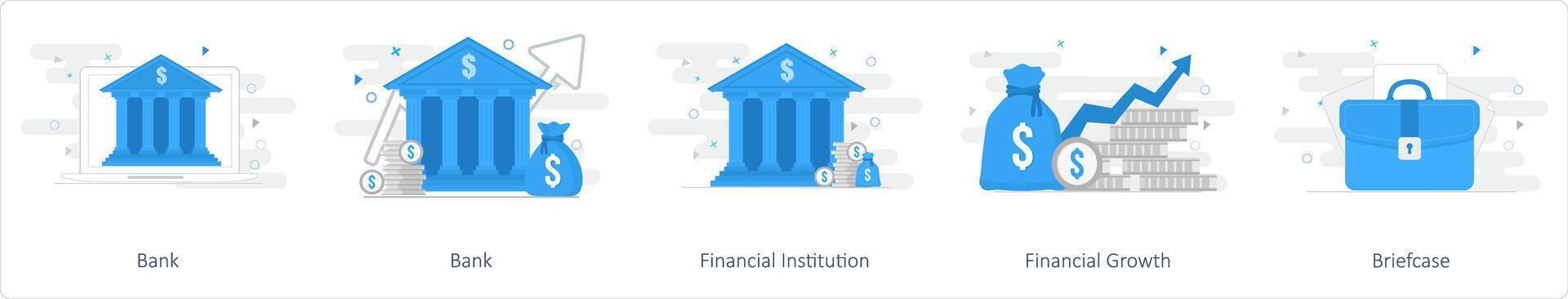 en uppsättning av 5 blanda ikoner som Bank, finansiell institution, portfölj vektor