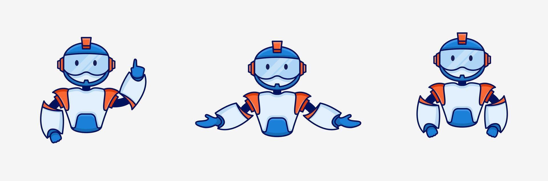 Logo Maskottchen Roboter mit Variante Geste. Karikatur, Kind, Spaß. editierbar Farbe. vektor