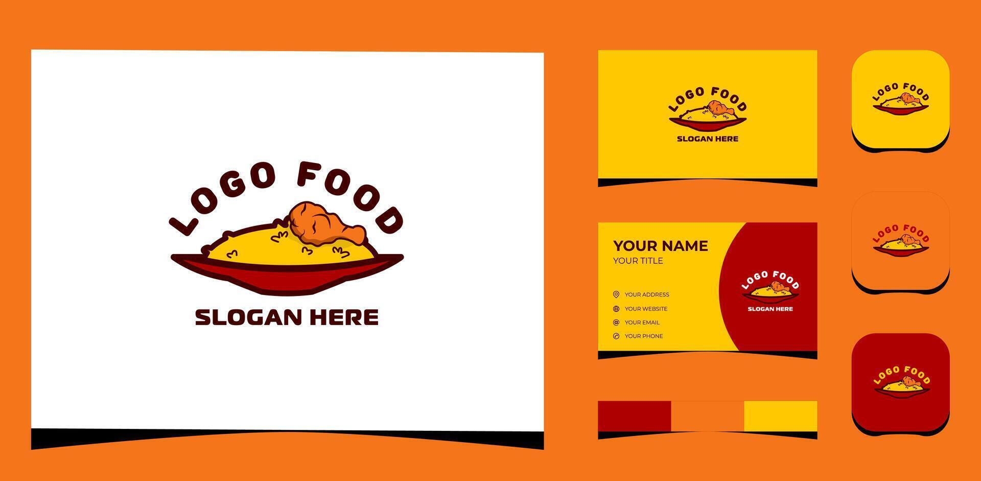 Vorlage Logo kreativ asiatisch Essen, Reis und gebraten Hähnchen auf Platte. kreativ Vorlage mit Farbe Palette, visuell Marke, Geschäft Karte und Symbol. vektor