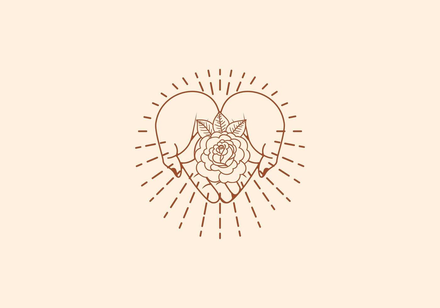 Logo Linie öffnen Hand suchen oben oder fragen oder beten mit Rose Blume Konzept, Rose, botanisch Logo Konzept. Boho, Linie, handgezeichnet Logo Design, editierbar Farbe vektor