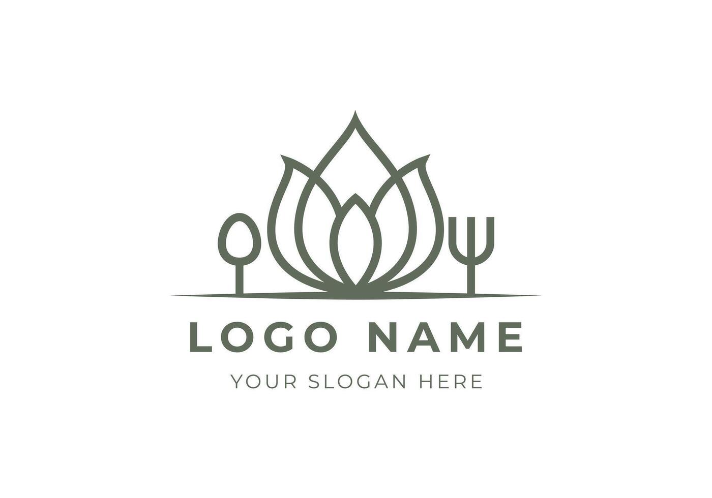 Logo Lotus Blume mit Löffel und Gabel. modern und minimalistisch Logo Design. Essen und Restaurant Konzept. editierbar Farbe vektor