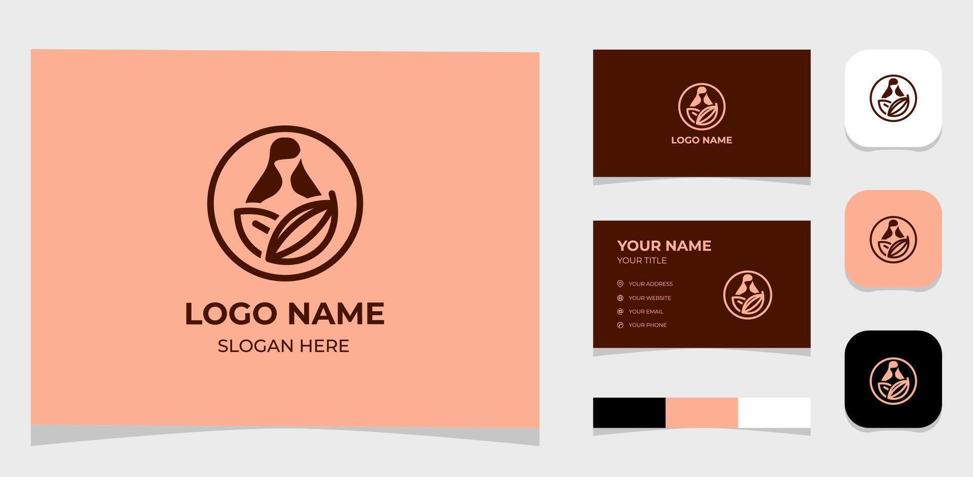 Vorlage Logo kreativ Kakao oder Schokolade Bohnen Pflanze und Mutter oder Mama oder Frauen Konzept. kreativ Vorlage mit Farbe Palette, visuell Marke, Geschäft Karte und Symbol. vektor