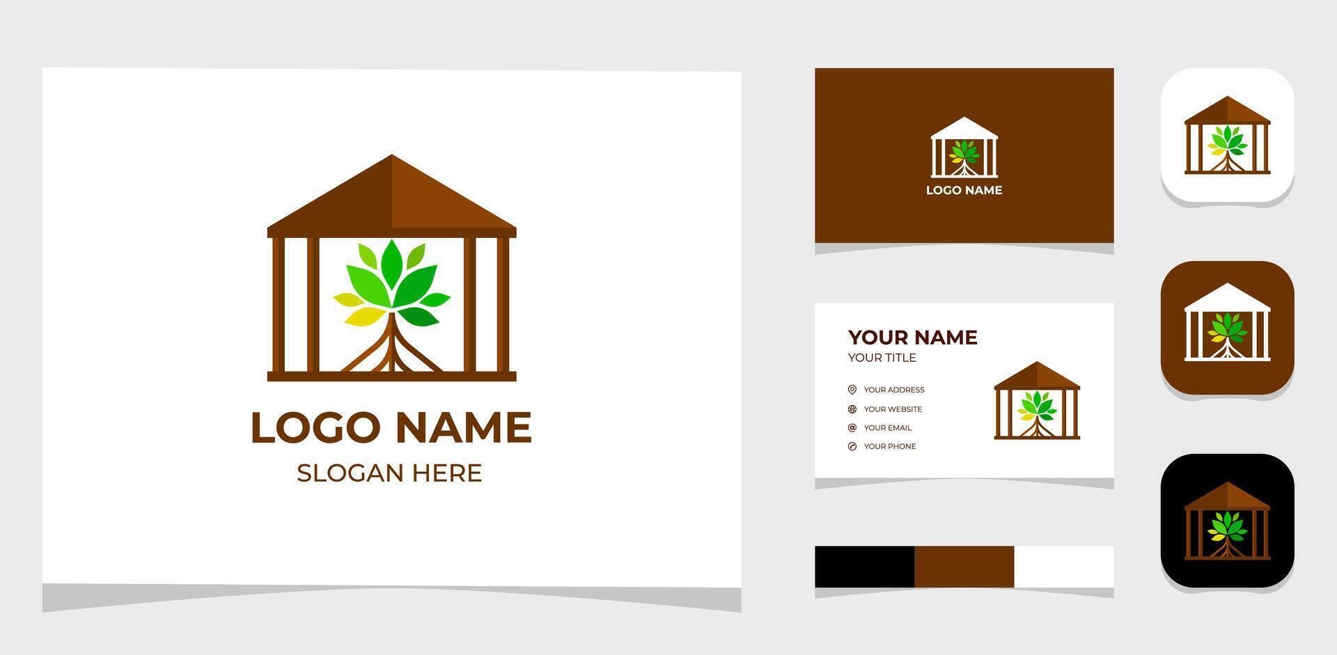 mall logotyp kreativ mangrove träd, rot mangrove och lusthus form begrepp. kreativ mall med Färg lastpall, visuell varumärke, företag kort och ikon. vektor