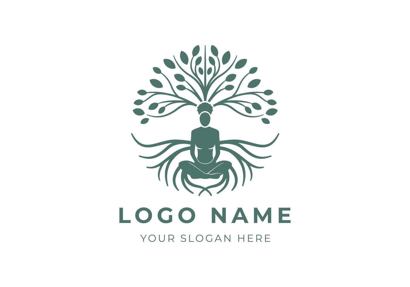 Logo Frauen Meditation mit botanisch Konzept. Yoga, Natur, weiblich Logo Design. editierbar Farbe vektor