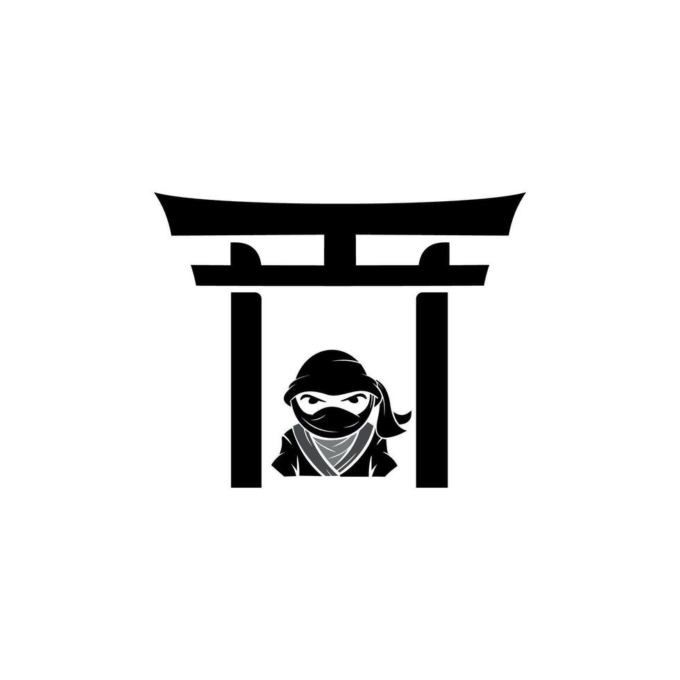 Ninja Krieger Maskottchen Logo Vektor. Symbol Vektor Design Vorlage im Weiß Hintergrund.