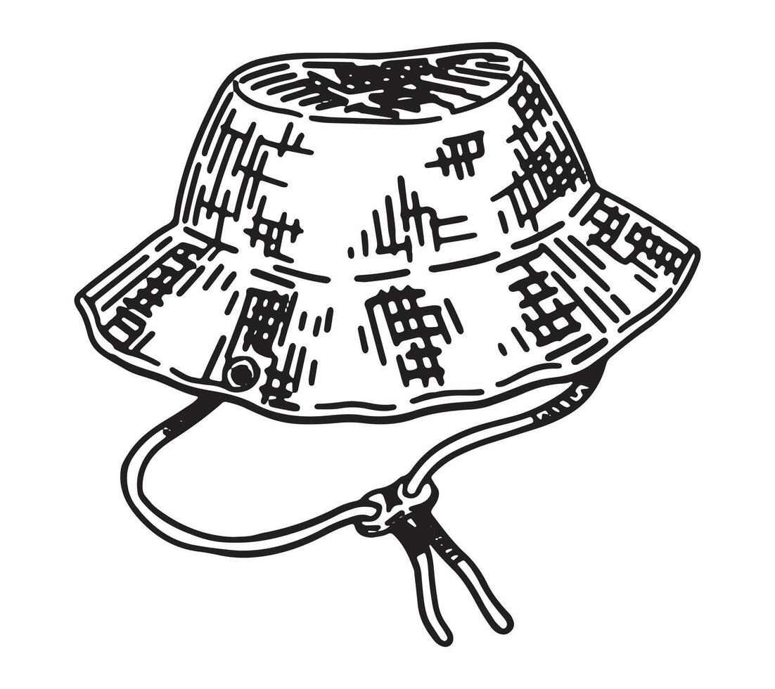 panama hatt skiss ClipArt. vandring tillbehör klotter isolerat på vit. hand dragen vektor illustration i gravyr stil.