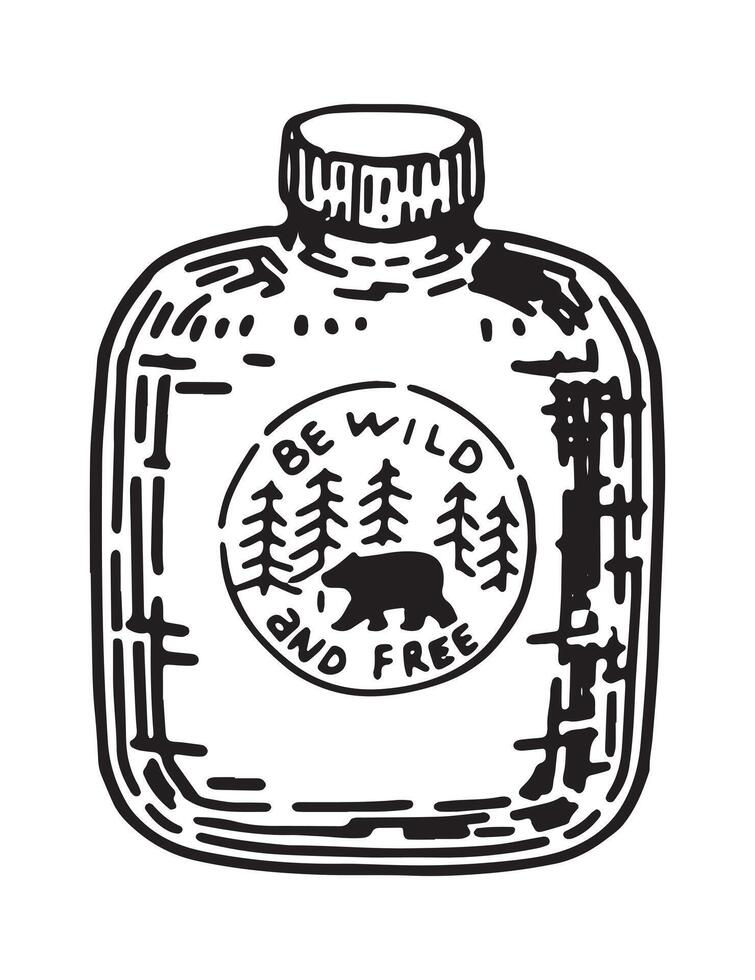 Flasche skizzieren. Clip Art von Reise Ausrüstung, Camping, Wandern Werkzeug. Hand gezeichnet Vektor Illustration isoliert auf Weiß.