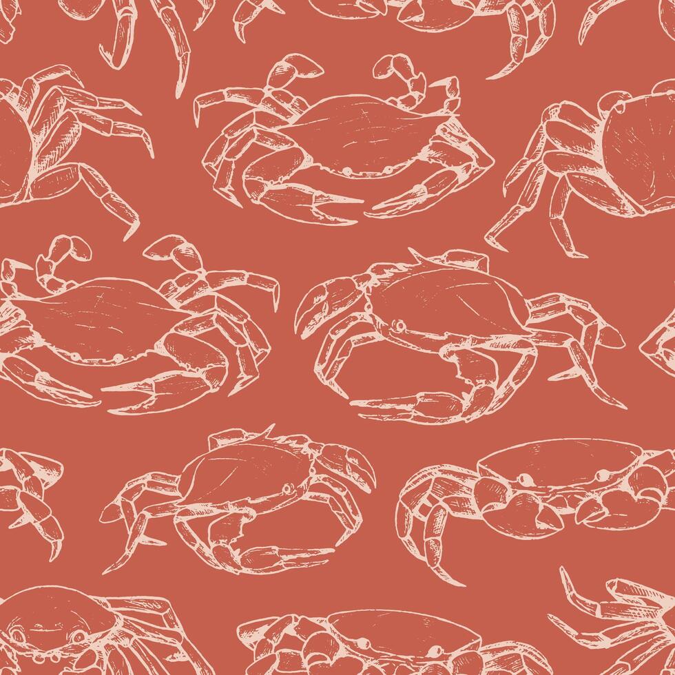 Jahrgang Hand gezeichnet Vektor nahtlos Muster. abstrakt Hintergrund von schön Krabben. Grafik Skizzen von Krebstiere Tiere.