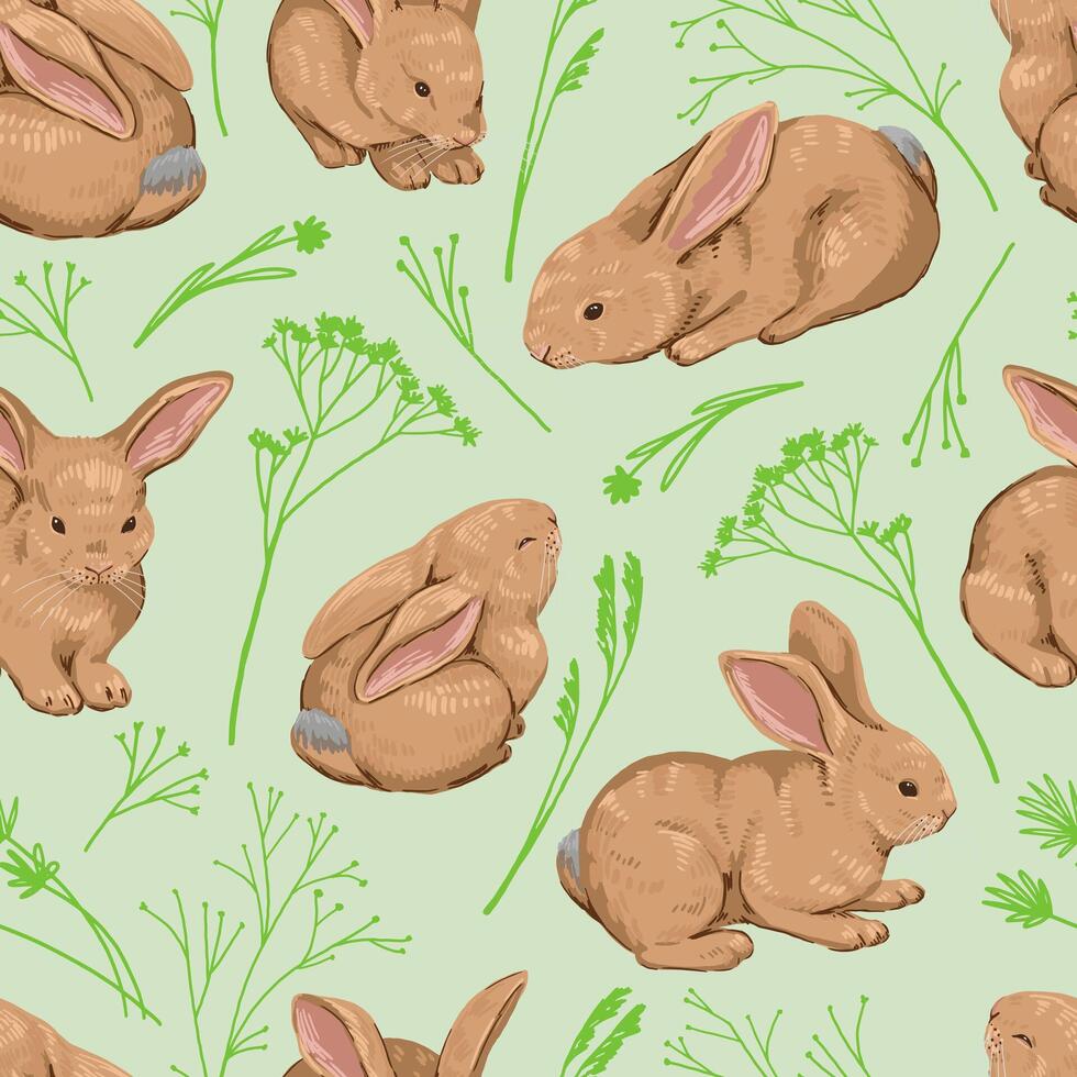 söt bebis kaniner sömlös mönster. prydnad av kaniner Söt djur. samtida vektor illustration. modern stil design för tapet, dekor, slå in, bakgrund, textil.
